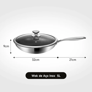 Wok en acier inoxydable triple couche de 32 cm avec revêtement céramique et motif alvéolé gravé, compatible gaz et induction - Product Image 2