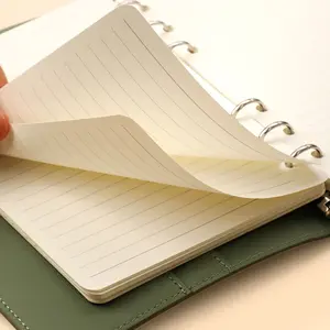 Cadernos de couro a5 personalizado, anel de ouro encadernação jornal diário, recarregável folhas soltas verificação planejador notebook