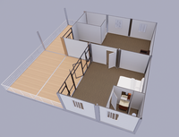 Maison modulaire en acier à deux étages avec un design méditerranéen, mur-rideau en verre, terrasse, escalier extérieur pour usage de bureau