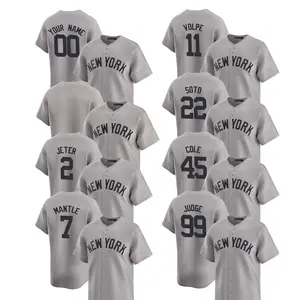 2024 camicie da Baseball grigie in maglia limitata da uomo New York con cuciture ricamate personalizzate