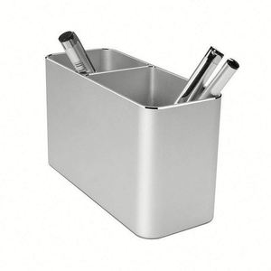 Boîte de rangement rectangulaire en aluminium à double ouverture, texture simple, pour accessoires de bureau élégants - Product Image 1
