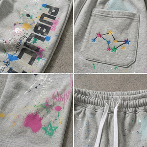 OEM Clothing Manufacturer Custom Acid Wash <b>Paint</b> Splatter Men Pants Streetwear High Waist Loose Printed Stacked Flare Sweatpants - Product Image 2