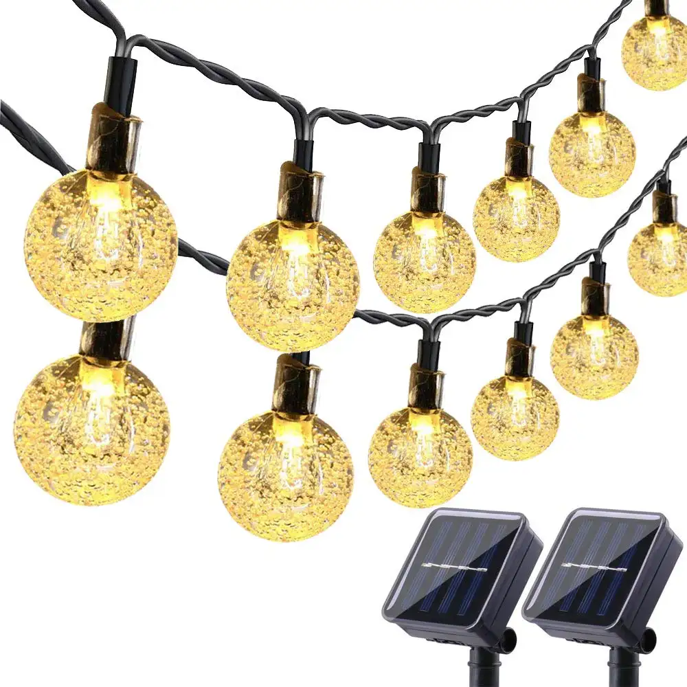 Solar Outdoor String Lights LED Crystal Ball Waterproof Solar Powered Globe Lights for Garden Patio Holiday Party Deco