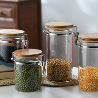 Pot en verre borosilicate de haute qualité avec couvercle en bambou pour épices, café, pâtes, miel, Noël, Saint-Valentin, Halloween, blanc