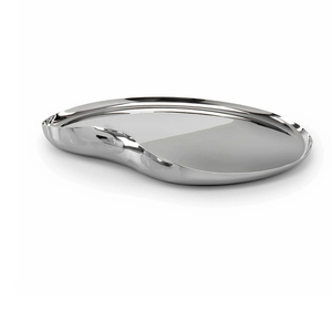 Bandeja Ovalada de Acero Inoxidable con Borde Ondulado, Pulida a Espejo, para Servir Bebidas en Fiestas, Bares, Champán, Vino y Aperitivos - Product Image 1