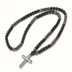 <span class=keywords><strong>Collier</strong></span> <span class=keywords><strong>croix</strong></span> œil <span class=keywords><strong>de</strong></span> tigre pour homme, <span class=keywords><strong>collier</strong></span> en obsidienne, pendentif <span class=keywords><strong>croix</strong></span> en hématite, colliers chapelet - Product Image 5