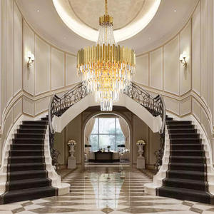 Candelabro de cristal LED de lujo dorado grande para iluminación interior del vestíbulo del hotel luces colgantes de diseño individual - Product Image 4