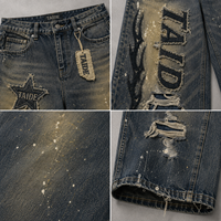 TaiDe – Fabricant de vêtements sur mesure, jeans vintage délavés à jambe large, déchirés et appliqués, OEM ODM, avec assurance commerciale