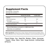 Gummies de créatine en gros OEM saveur framboise bleue 5g pour la croissance musculaire et la force des athlètes, sans OGM, végétaliennes, sans sucre, marque privée