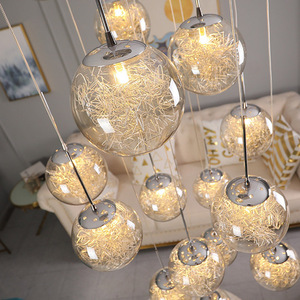 Đèn chùm cầu thang JACKSUN 15 bóng LED, kiểu dáng dài, bóng thủy tinh, chiều dài có thể điều chỉnh, thiết bị chiếu sáng treo - Product Image 4