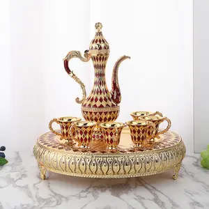 礼品阿拉伯设计促销产品家居装饰金色锌合金茶壶套装