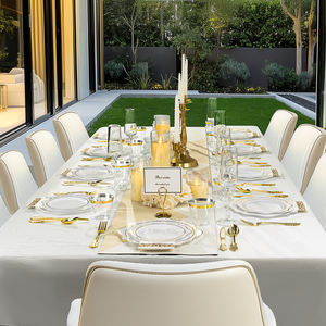 ชุดจานชามพลาสติกขอบทองลายสแกลลอป 350 ชิ้น พร้อมผ้าเช็ดปาก แก้ว และช้อนส้อม สำหรับงานเลี้ยงวันขอบคุณพระเจ้าและงานแต่งงาน - Product Image 6