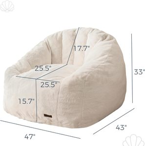Ergonomic Modern One Seat Giant Bean Bag Chair Cover <strong>Faux</strong> <strong>Fur</strong> Shell-Shaped Design <strong>BeanBag</strong> for Adults &amp; Kids Beige Standard - Product Image 2
