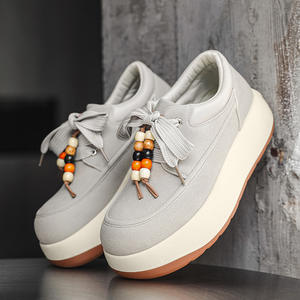 Customized Logo Gray Low-top Men's Casual Shoes-Summer Breathable Retro Platform Thick-Tread Walking Shoes Anti-Odor - Product Image 2