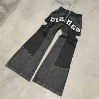 DIZNEW celana kustom kualitas tinggi hitam patchwork bootcut jeans celana untuk pria peregangan celana tangan kedua