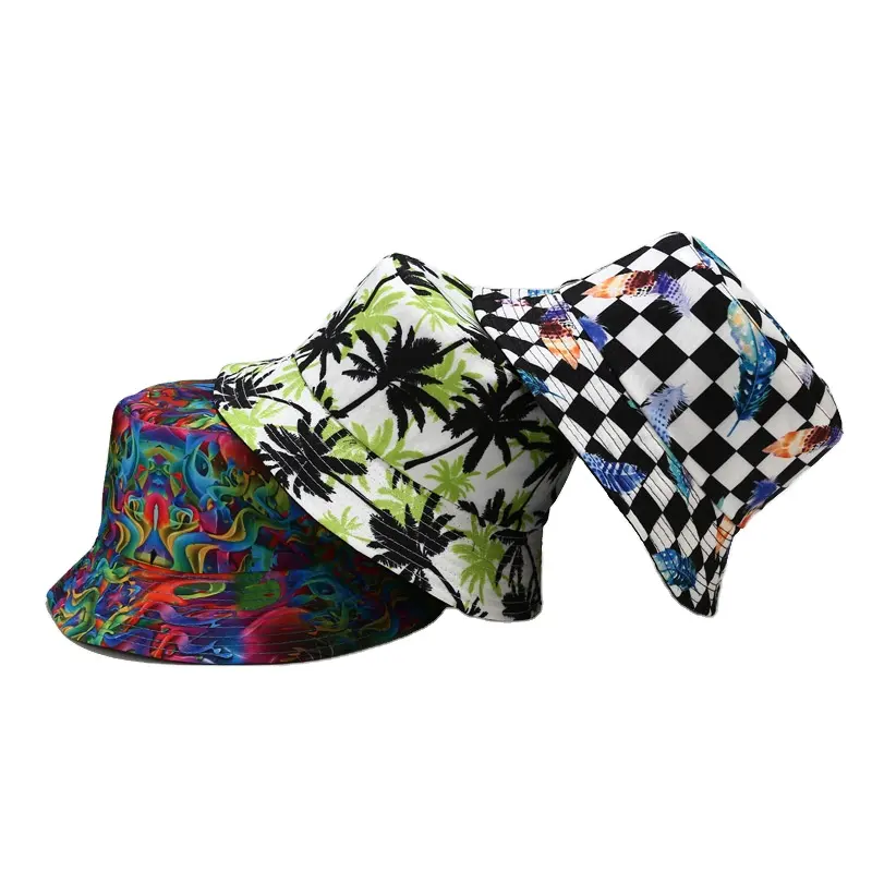 Cappello a secchiello con stampa botanica Unisex con Logo personalizzato progettato su due lati del produttore