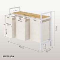 Panier à linge en bambou personnalisé en usine avec étagère et 3 compartiments 3x40 L conception arquée sac à linge amovible paniers à linge