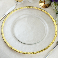 Vente en gros Assiette ronde en verre à bord doré Décoration de mariage en cristal et diamant