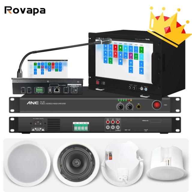 School Solution PA Public Address Broadcast Set Audio System Coaxial Ceiling Passive Speaker Amplifier Server Microphone Sound