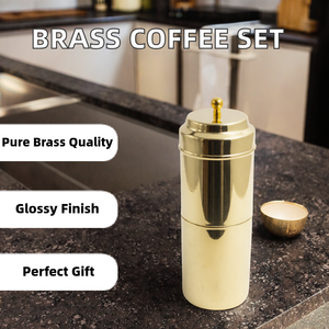 ชุดกรองกาแฟแบบกดพร้อมก้านกด ทำจากทองเหลืองเคลือบเงา ดีไซน์คลาสสิก เป็นมิตรต่อสิ่งแวดล้อม คุณภาพพรีเมียม สไตล์อินเดียใต้ดั้งเดิม เหมาะสำหรับเป็นของขวัญและใช้ในบ้าน - Product Image 2