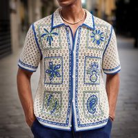 Europa Amerika Vintage Ausgehöhlter Strick-Herrencardigan Outdoor Casual Wasserlöslicher Jacquard-Strick Herren-T-Shirt