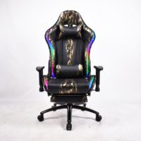 Chaise de bureau ergonomique en cuir PVC camouflage, pivotante à 360 degrés, inclinable, avec éclairage LED RGB pour jeux