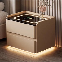 Vente directe d'usine, table de chevet en acrylique + surface en cuir, charge sans fil + lumière à détecteur de mouvement, table de chevet intelligente