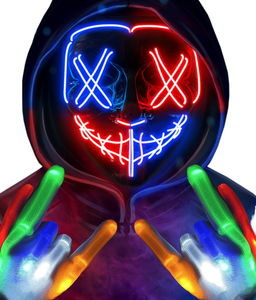 <span class=keywords><strong>Masque</strong></span> effrayant en polyester néon EL Wire pour cosplay, fête costumée, <span class=keywords><strong>carnaval</strong></span>, Halloween, avec LED PVC noir sanglant et lumineux - Product Image 1