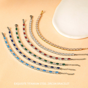 Multicolor CZ Tennis Bracelet for Women | Adjustable Stainless Steel <b>Chain</b> with PVD Gold Plating | Waterproof&Long-Lasting Color - Product Image 6