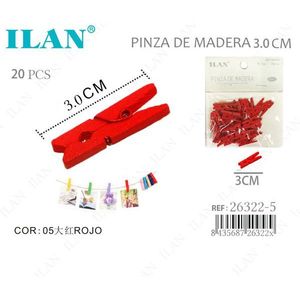 Ilan Mollette in Legno 3.0 Cm 20 Pezzi Rosse per Asciugare il Bucato - Product Image 1