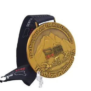 Medalla de triatlón 3d, medalla de triatlón con logotipo personalizado, medallón de premios de metal