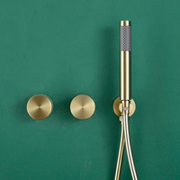 Promotion : Système de douche encastré doré brossé avec pommeau de douche pluie 8-12 pouces et douchette à main, mitigeur double poignée pour salle de bain