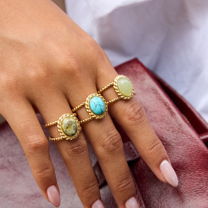 Fashion <b>Rings</b> 18K Gold Plated Adjustable With <b>Turquoise</b> Stone Bezel Setting Unisex Jewelry Gift - Product Image 2