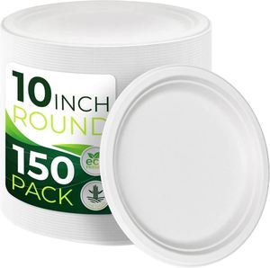 Assiettes jetables en canne à sucre de 10 pouces, 100 % compostables, avec revêtement UV, robustes, pour fêtes et festivals, style américain - Product Image 1