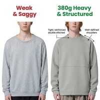Sweat-shirt ras du cou épais pour homme 380 GSM, pull molletonné à manches raglan, coupe minimaliste ample, streetwear, haut vierge