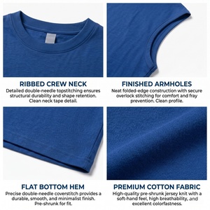 T-shirt 100% coton à col rond, prix bas, vente en gros, impression personnalisée du logo, t-shirt uni de haute qualité, sans manches, surdimensionné pour hommes - Product Image 2