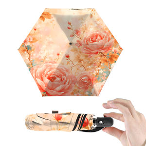 Portable 21 pouces impression personnalisée <span class=keywords><strong>6</strong></span> os 3 parapluie pliant avec protection UV noire pour femme - Product Image 1