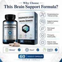 Capsules de Phosphatidylsérine en vrac 300mg, Ginkgo Biloba, Bacopa Monnieri pour la Santé Cérébrale, Soutien de la Mémoire, Supplément Nootropique OEM
