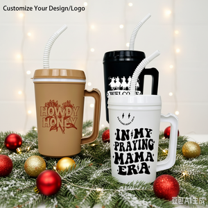 Tazza da camionista Crazy Bison da 22oz con manico e cannuccia, personalizzabile/ingrosso - Product Image 4