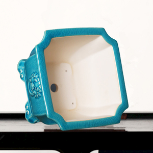 Taoxiang <b>Square</b> Ceramic Bonsai <b>Pot</b> Beveled Corners Traditional Chinese Style Desktop Plant Container - Product Image 3