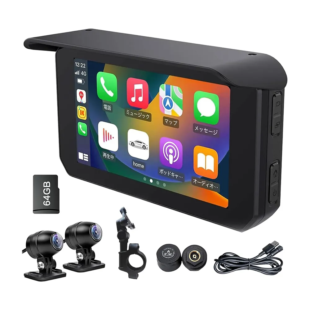 Motorcycle GPS Carplay navigation Screen Android Auto dash camera motorcycle navigation gps with 2 motorcycle tire pres