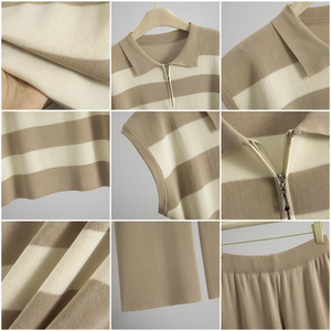 Abito Estivo da Donna <span class=keywords><strong>in</strong></span> Maglia Stile Coreano di Lusso, Casual a Righe con Vita Stretta, Traspirante, Vestibilità Ampia, Set Maglione Rilassato - Product Image 3
