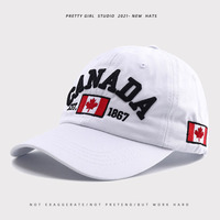 Topi Baseball 6 Panel Unisex Dewasa Kanada, Bordir 3D Pola Daun Maple dan Huruf, Bahan Katun, Pinggiran Melengkung, Dapat Disesuaikan