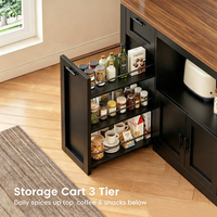 Buffet de cuisine moderne noir avec éclairage LED, prises USB et grand espace de rangement pour salles à manger