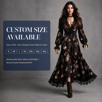Robe longue sur mesure à col en V et taille haute, imprimé roses, pour invitées de mariage, fêtes, usage quotidien, vacances, automne, hiver, tenue décontractée