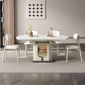 Set di Tavolo da Pranzo Allungabile in Marmo e Legno con Sedie, Design Moderno e Lussuoso per 4-6 Persone, Arredamento Bianco per Sala da Pranzo e Cucina - Product Image 3