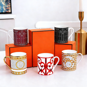 European-Style Light Luxury Bone China <b>Mug</b> Gift <b>Box</b> Vintage Geometric Pattern Coffee Cup And Water Cup Wholesale - Product Image 1