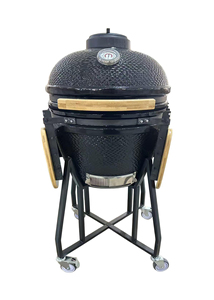 Gril à charbon de bois Kamado en céramique de 24 pouces avec chariot et table d'appoint pliable en bambou pour <span class=keywords><strong>barbecue</strong></span> et cuisine en plein air - Product Image 2