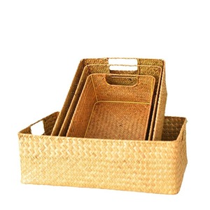 [Customization Available] Straw woven <b>rectangular</b> desktop <b>storage</b> <b>basket</b>, organizer <b>basket</b>, bamboo woven <b>basket</b>, snack <b>storage</b> - Product Image 4