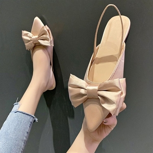 Factory Wholesale Summer New Silk Bow Pointe Pu Upper Comfortable Flat <b>Sandals</b> for Summer - Product Image 4